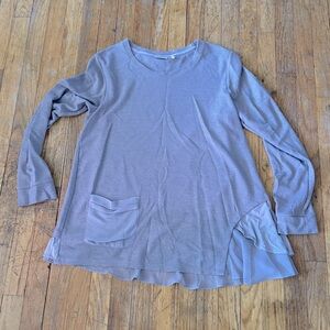 LOGO Lori Goldstein Top Womens Purple‎ Tunic Pockets Long Sleeve Stretch